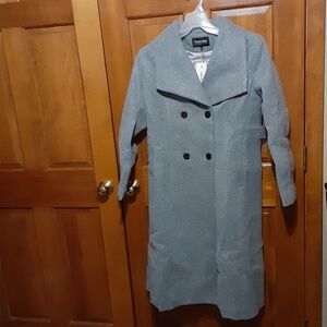 Double Breasted Wool/Polyester  Blend Lined Maxi Pea Coat